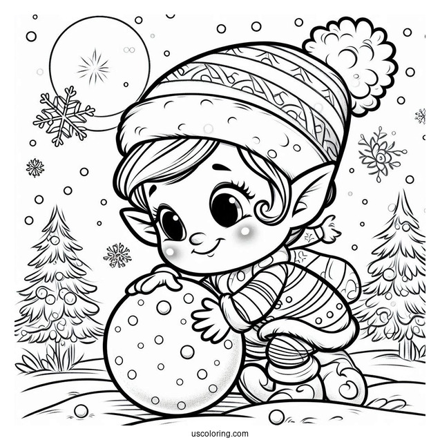 Mischievous Elf Making a Snow Ball