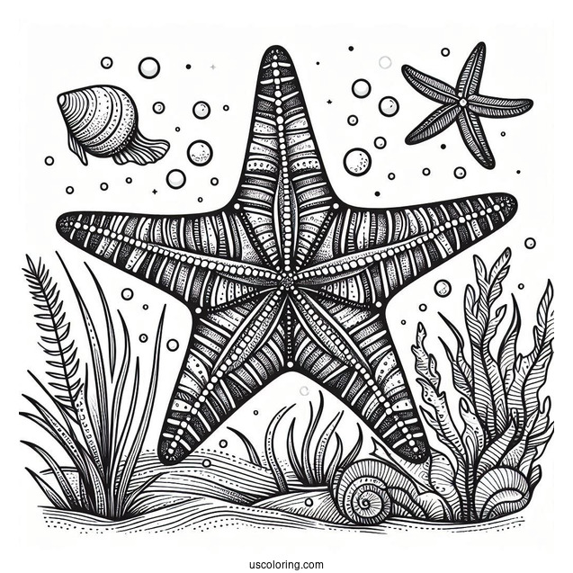 Detailed Starfish Coloring Page Underwater