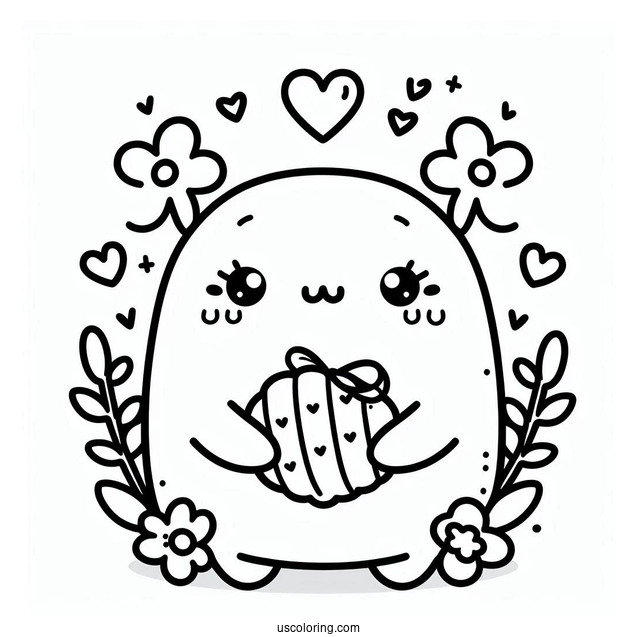 Sumikko Gurashi Coloring Page Of Kawaii Tonkatsu With Hearts And Flowers