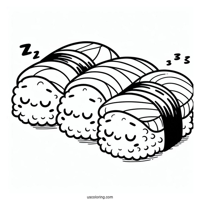 Three Sleeping Nigiri Sushi Coloring Pages