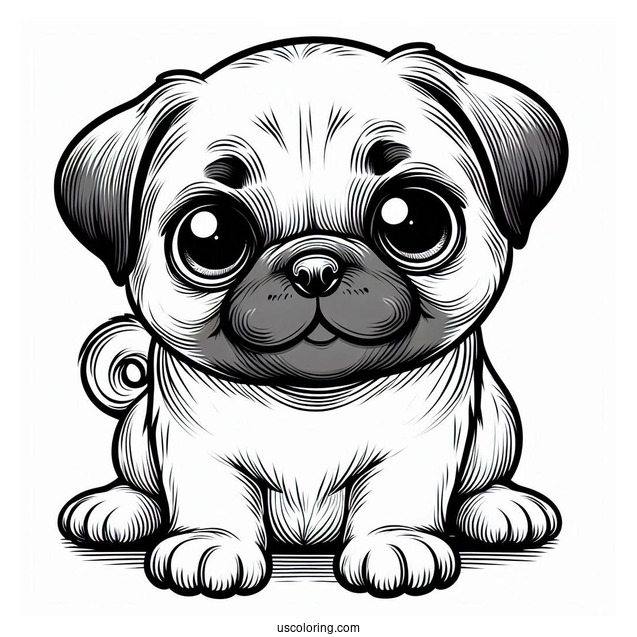 Pug With Cute Puppy Eyes To Color