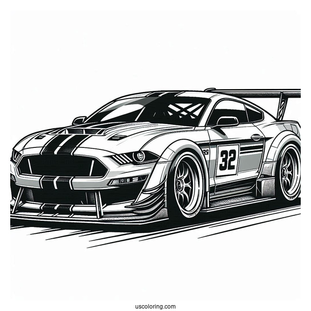 Ford Mustang Race Car With Big Spoiler To Color
