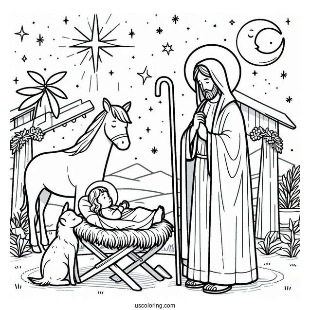 Simple Nativity Coloring Page of Jesus For Preschoolers