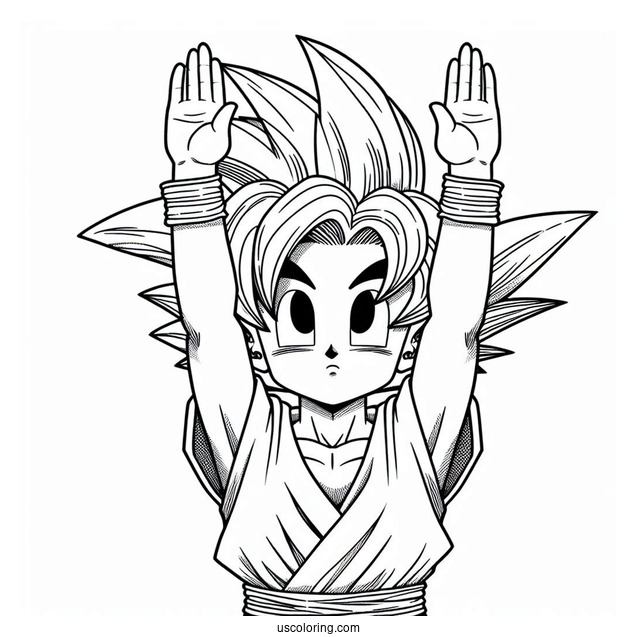 Dragon Ball Z Coloring Page Of Young Bulma With Hands Raised