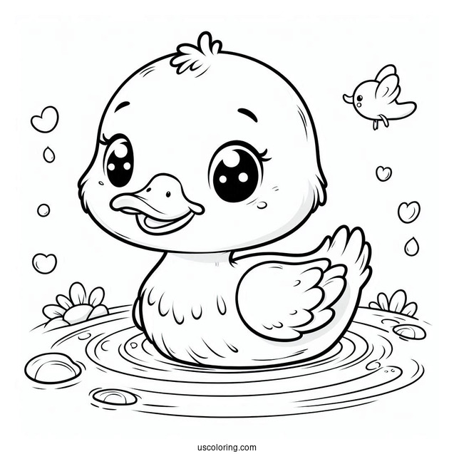 Adorable Duckling Floating In Pond