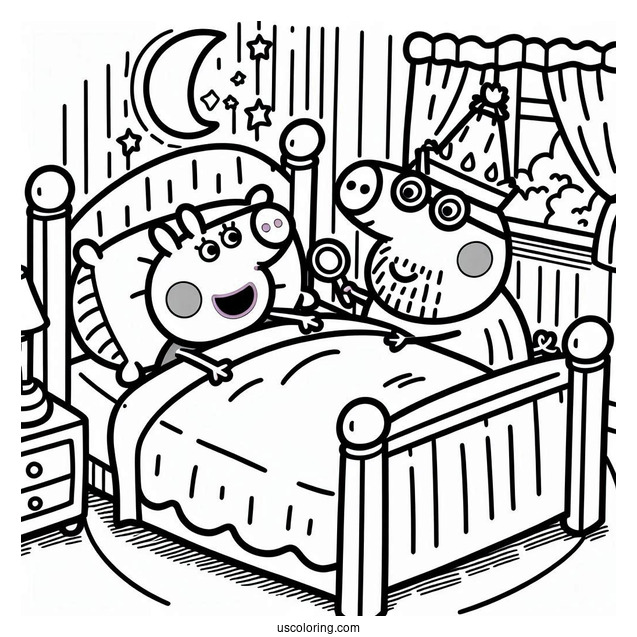 Peppa And George Going To Bed Coloring Page