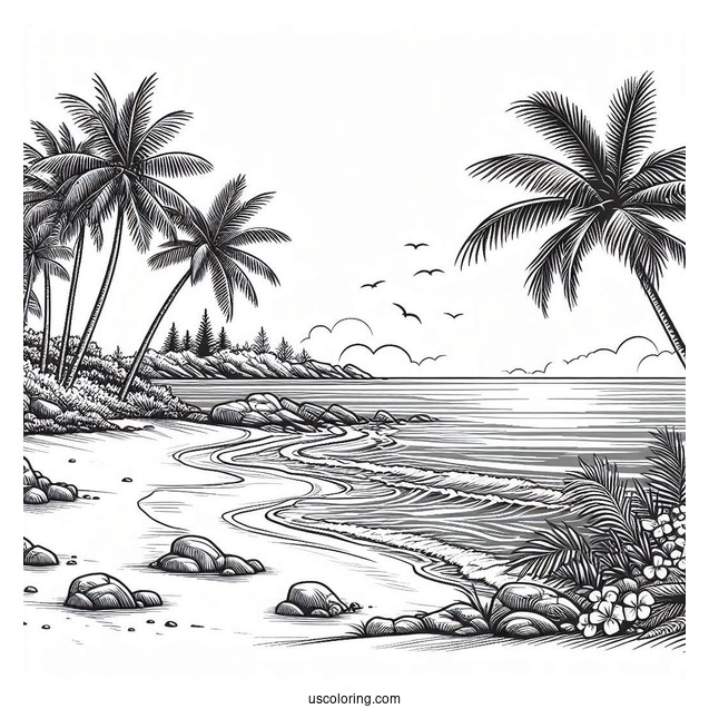 Realistic Beach Coloring Page Shoreline