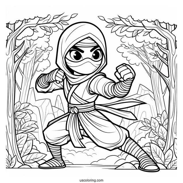 Ninja In A Fighting Stance In The Forest