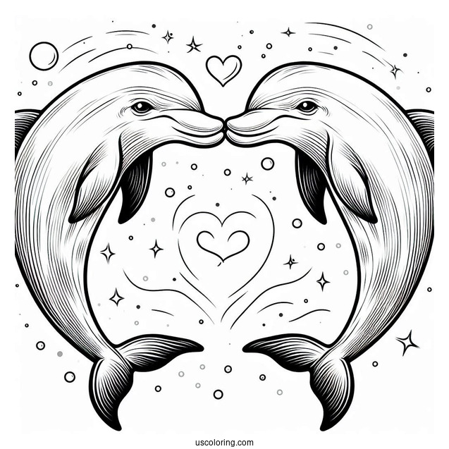 Two Dolphins Touching Noses Coloring Page