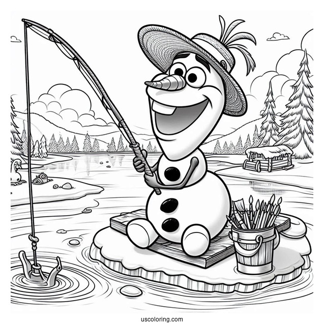 Olaf Fishing On Ice Lake To Color