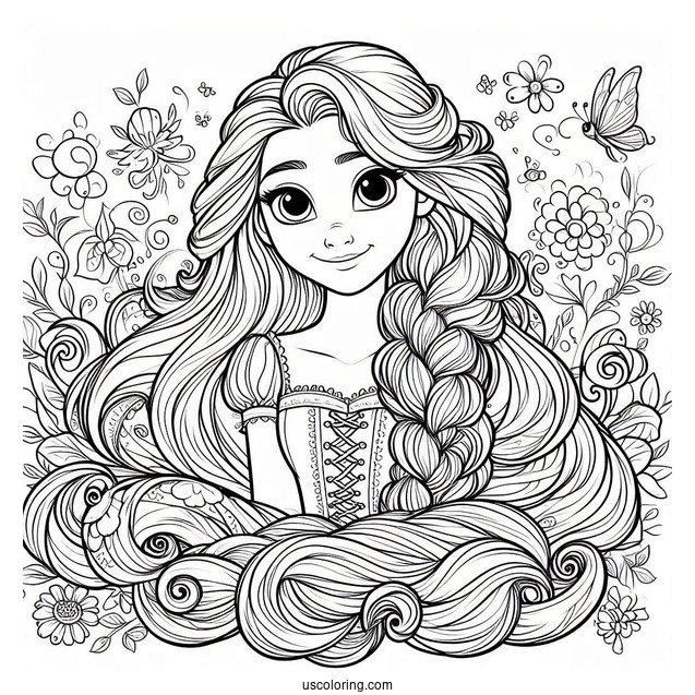 Tangled Coloring Page With Rapunzel