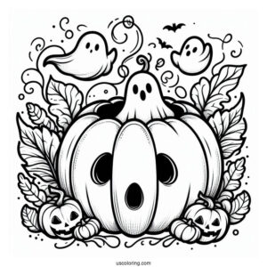 Pumpkin Coloring Page Of Ghosts Floating Out Of A Jack O Lantern