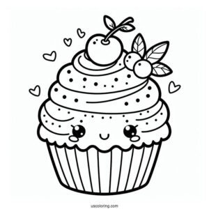 Adorable Kawaii Cupcake To Color