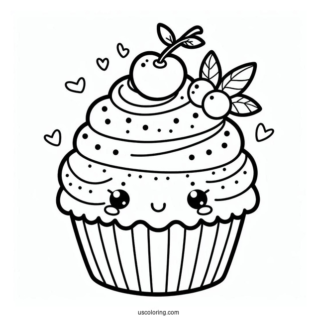 Adorable Kawaii Cupcake To Color