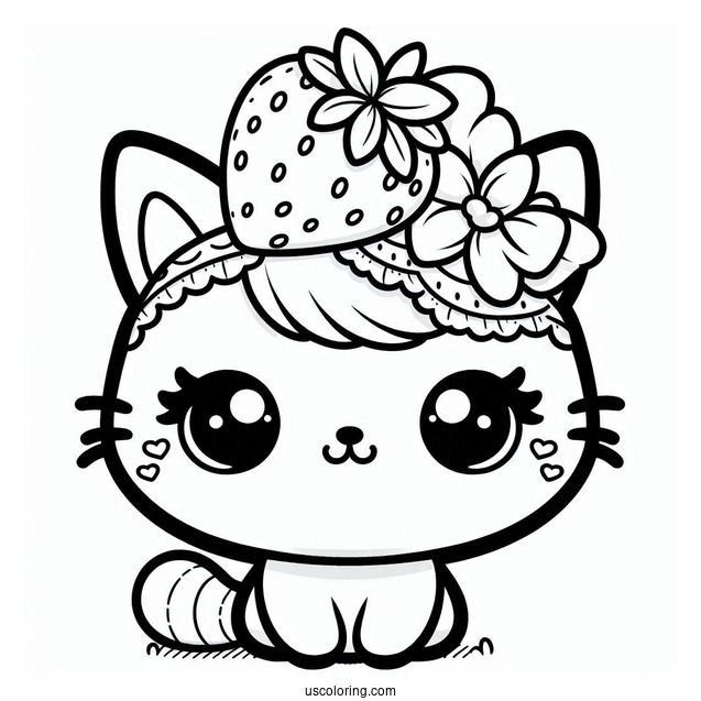 Cat Wearing A Strawberry Headdress Coloring Page