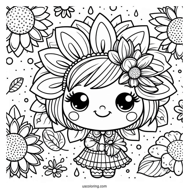 Summer Coloring Page Of Cute Summer Sunflower For Kids