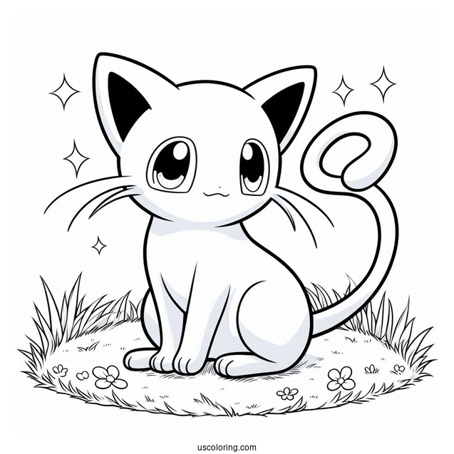 Mew Coloring Page Sitting On Grass
