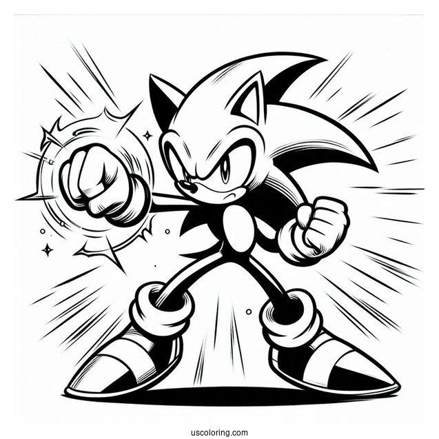 Super Sonic Coloring Page In Fighting Pose For Kids
