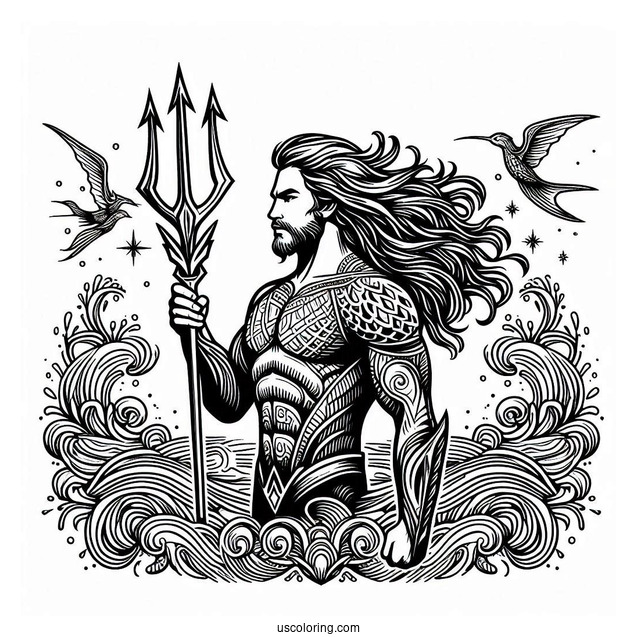 Easy Aquaman Coloring Page Trident For Kids