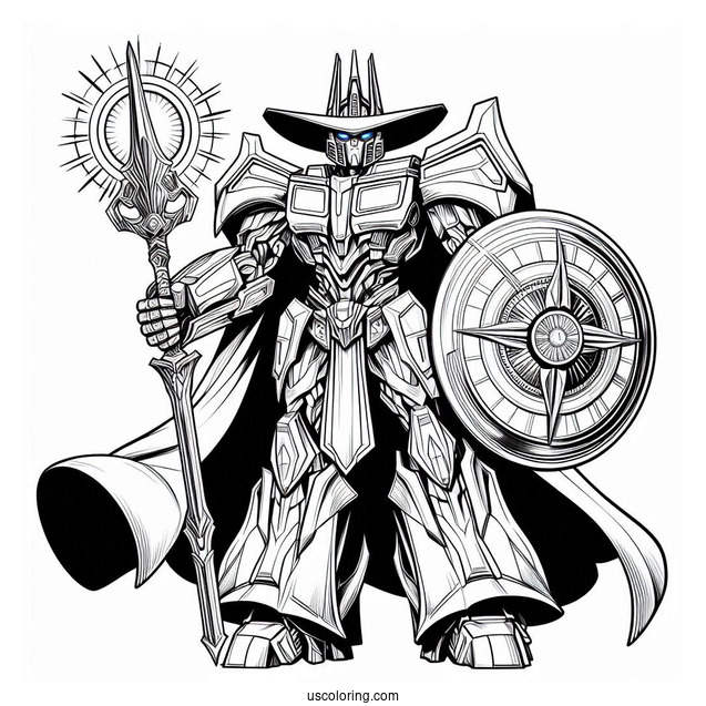 Regal Optimus Prime Coloring Page With Shield And Sword Of Judgement