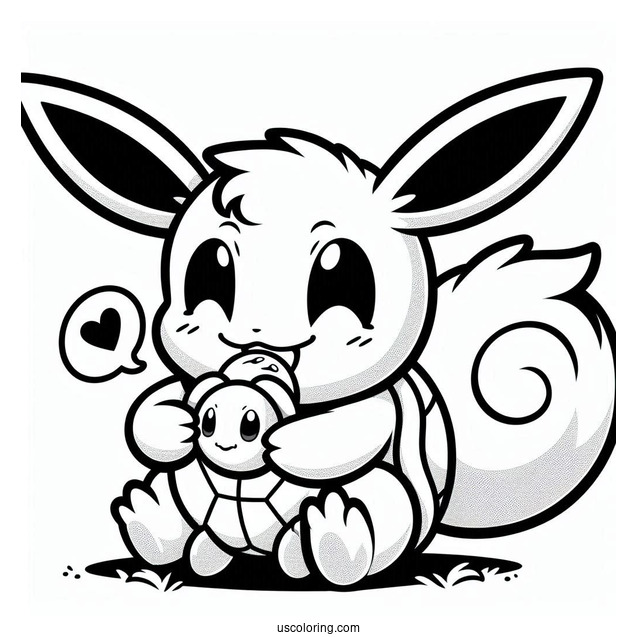 Eevee Eating With Squirtle Coloring Page