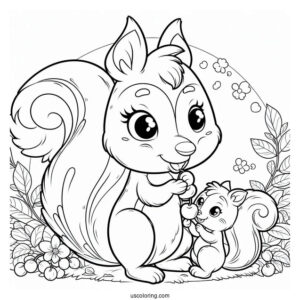 Mother And Son Cartoon Squirrel Coloring Page Eating Cherrie
