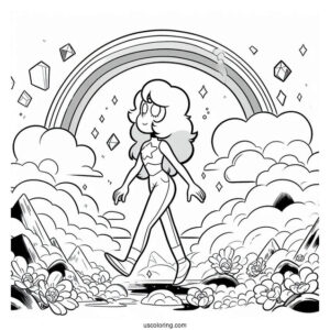Steven Universe Coloring Page Of Rainbow Quartz 2.0 Walking On Clouds