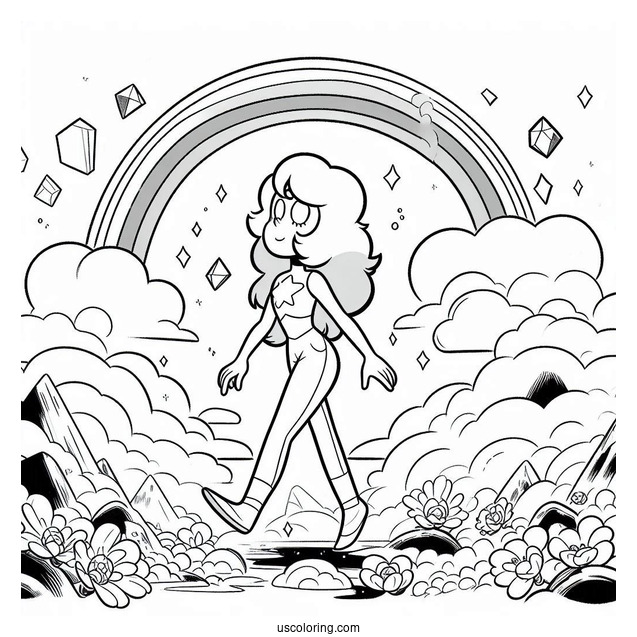 Steven Universe Coloring Page Of Rainbow Quartz 2.0 Walking On Clouds
