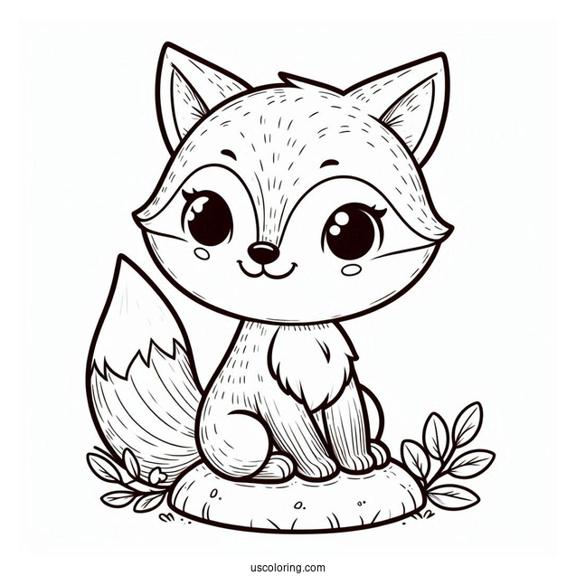 Content Little Fox Coloring Page Sitting On A Rock
