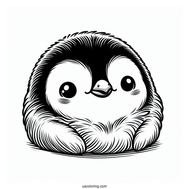Fluffy Baby Emperor Penguin To Color In