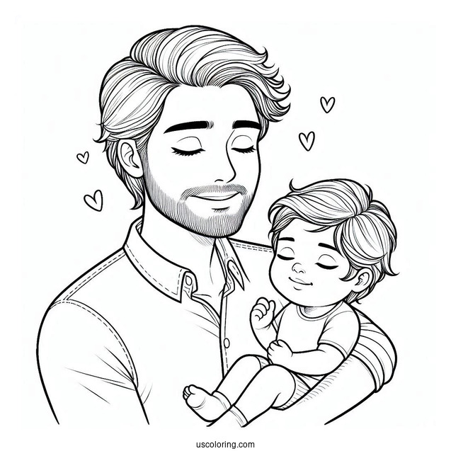 Dad Holding His Baby On Father's Day Coloring Page