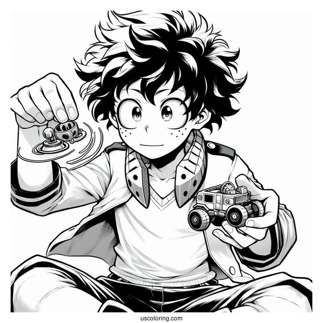 My Hero Academia Coloring Page Of Young Izuku Midoriya Playing With Toy