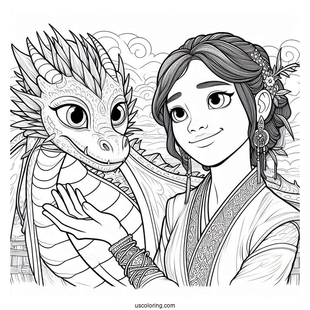Raya And The Last Dragon Coloring Page Of Detailed Smiling Sisu Outline
