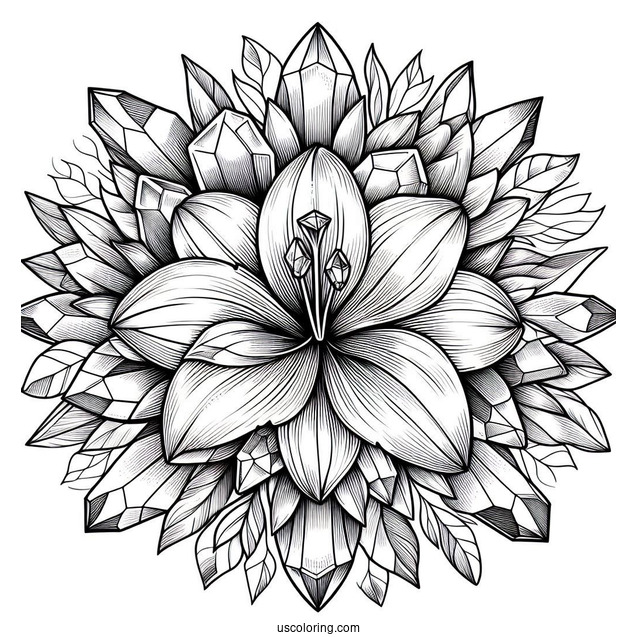 Tropical Lily Flower Mandala Coloring Page With Crystals