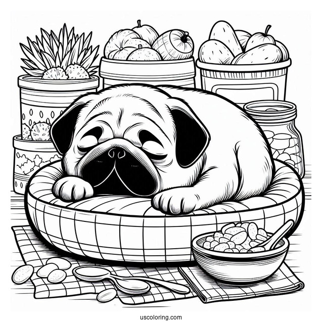 Adorable Pug Sleeping In Front Of Bowl