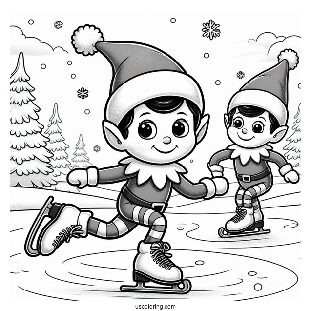 Elf On The Shelf Ice Skating To Color