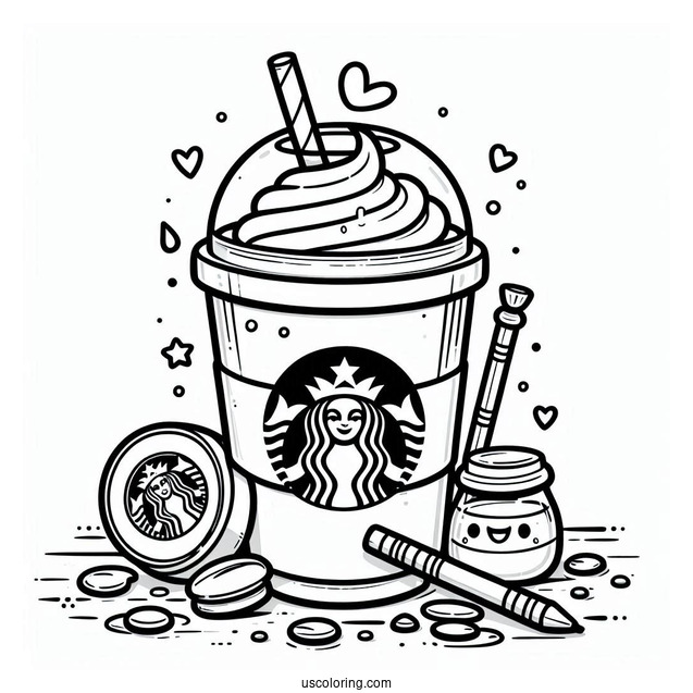 Cartoon Starbucks Coloring Page Cup With Drink Spilling Over For Kids