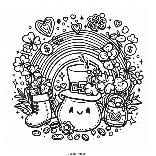 Happy St Patrick_s Day Coloring Page With Rainbow And Lucky Charms