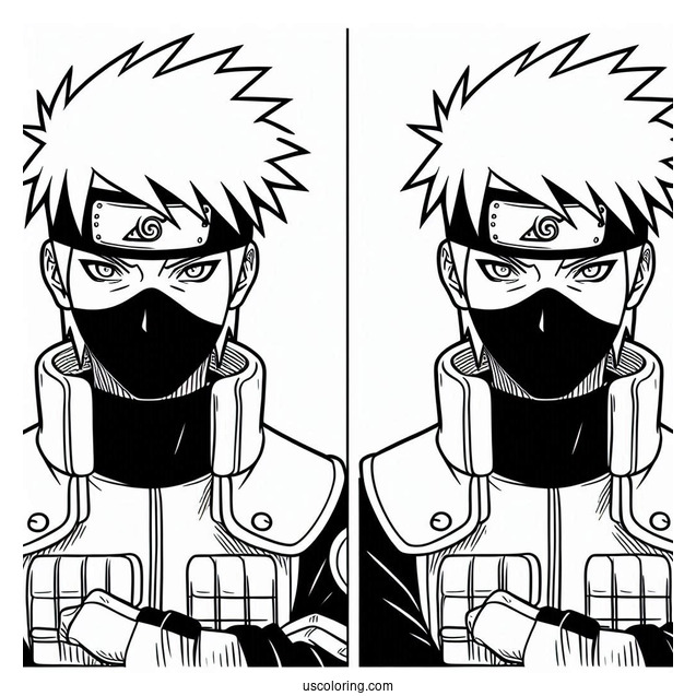 Detailed Hatake Kakashi Coloring Page Outline In Shinobi Uniform