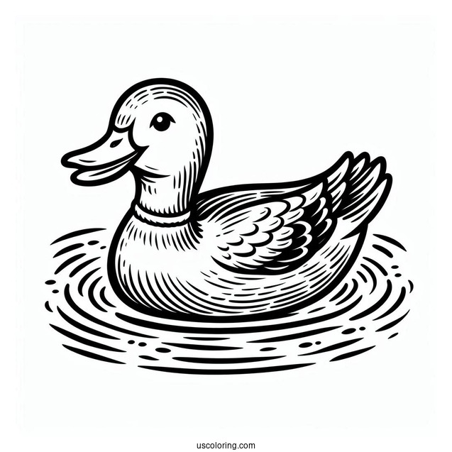 Mallard Floating In a Pond To Color