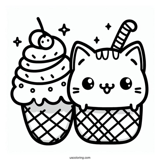 Kawaii Coloring Sheet Of Ice Cream Cat
