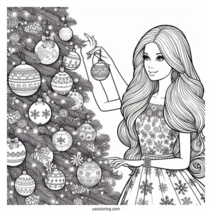 Barbie Handing Ornaments On Christmas Tree