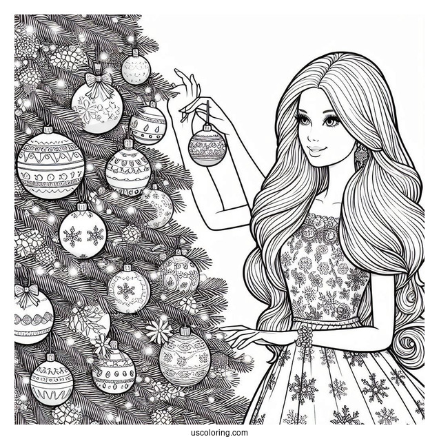 Barbie Handing Ornaments On Christmas Tree