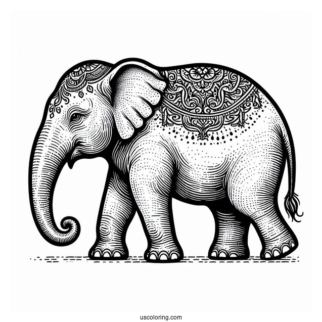 Side On View Of Asian Elephant To Color