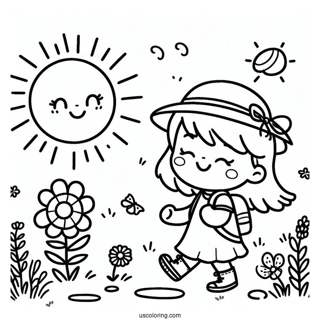 Cheerful Summer Coloring Page Of Sun Walking For Kids