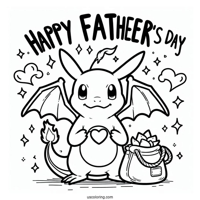 Charizard Saying Happy Father s Day Coloring Page For Kids
