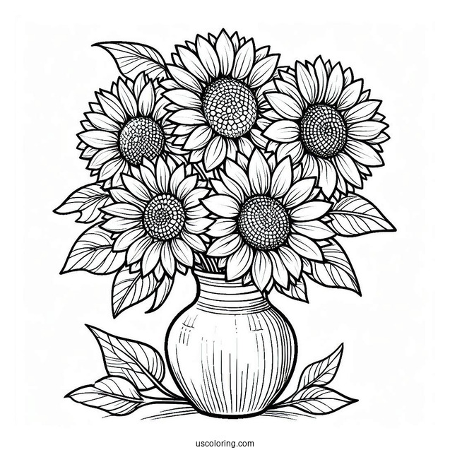 Vase Of Sunflowers For Coloring In