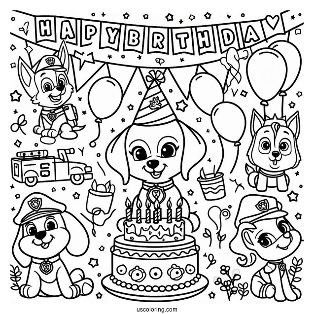 Paw Patrol Happy Birthday Coloring Page For Parties