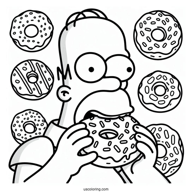 Homer Simpson Eating a Donut To Color