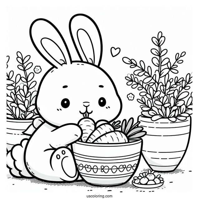 Cartoon Rabbit Eating A Bowl Of Carrots